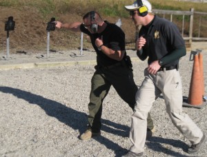 The author practicing shooting on the move at TDI