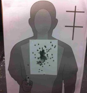 Target from the Glock 21. the 2 misses came when I was trying to push the "Bill Drill" time below 2 seconds.