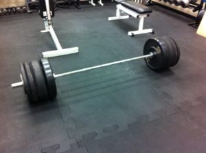 315 lbs of bumper plates for a recent power clean workout