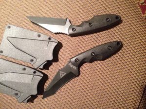 The new Kabar TDI/Hinderer collaborations. The sheath has a thumb release. Made in the USA.