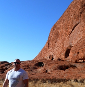 In front of Uluru, the largest rock in the world