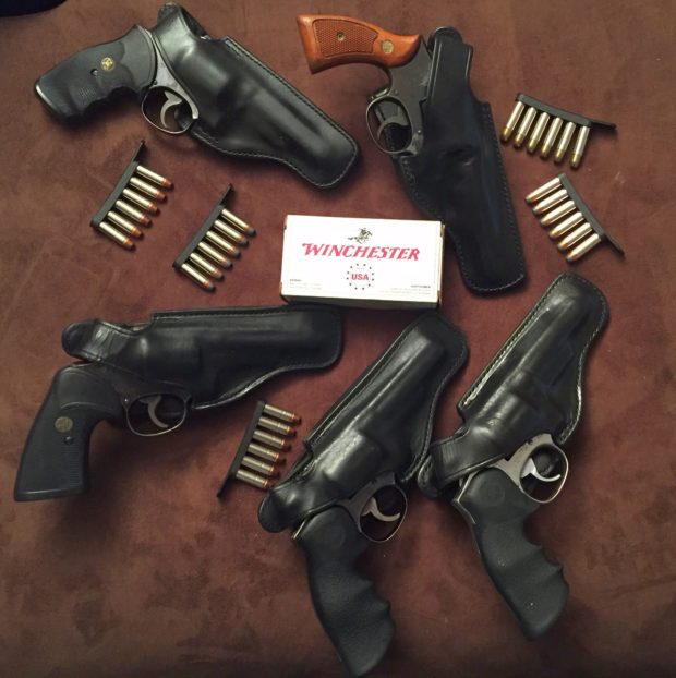 A few of the police trade revolvers I've picked up for cheap prices over the year. With holsters and ammo included, these five guns still cost less than the price of a single AR-15 rifle. Which would be a better bet in a survival situation: five friends with hidden .38 revolvers or one friend with that new AR-15 you put in the safe "just in case"?