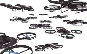 Drones Invasion Isolated on White Background 3D Illustration.