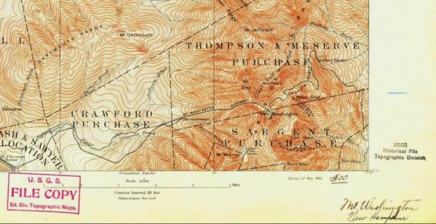 USGS 1893 Mount Washington Topo Map Section