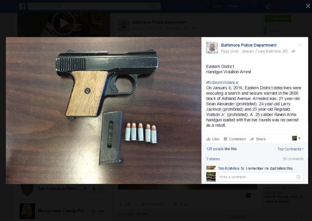 An example of a seized weapon post from Baltimore PD's Facebook page.